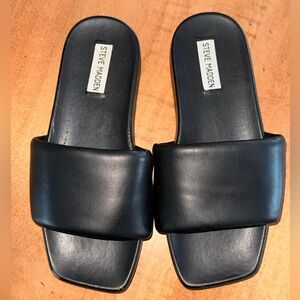Steve Madden Black Leather Slides